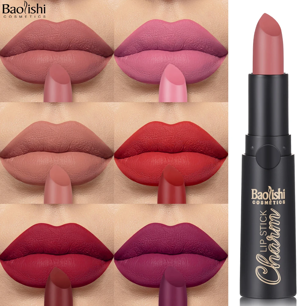 BAOLISHI  6 Colors Matte Waterproof Velvet Nude Lipstick Sexy Red Brown Pigments Makeup Long Lasting Profession Factory