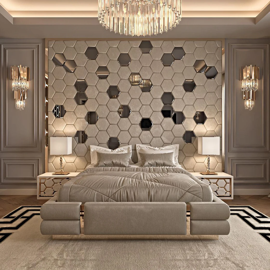 Dong guan factory custom made bed high headboard gold frame luxury king size bed Luxury bedroom Furniture for Villa