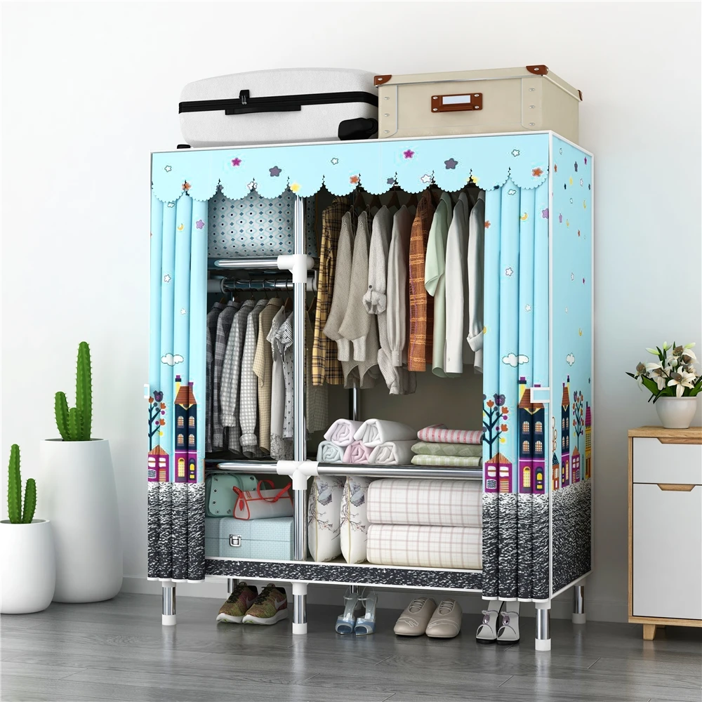 Hot Sale Baby Good Quality Jumbo Size Wardrobes Foldable Fully Assembled Cloth Fabric Covered Metal Shelves Wardrobes For Clothe