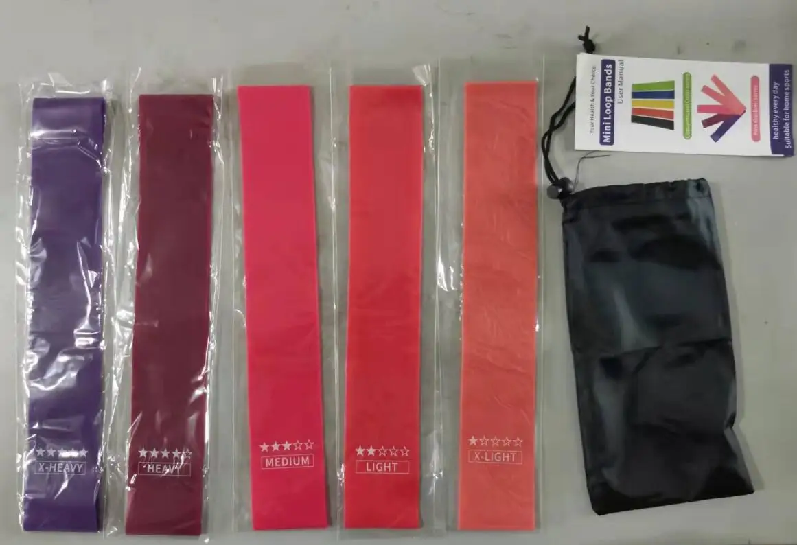 5 Pack High Quality Latex Fitness Workout Pink Purple Resistant Band Loop Set Exercise