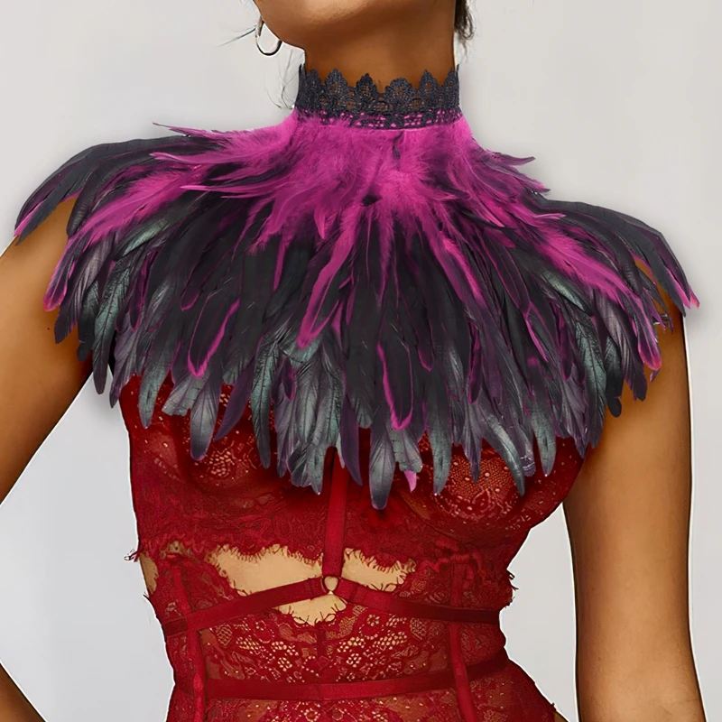 2023 New Lingerie Women Feather Cloak Shawl Scarf Gothic Feather Adjust Party Performance Feather Halloween Carnival Rave Lace