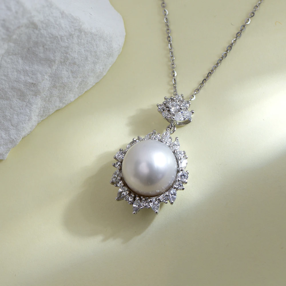 Mishang Australian South Sea Pearl Jewelry 11-12mm natural Pearl Beads Sterling S925 Silver Pendant Necklace