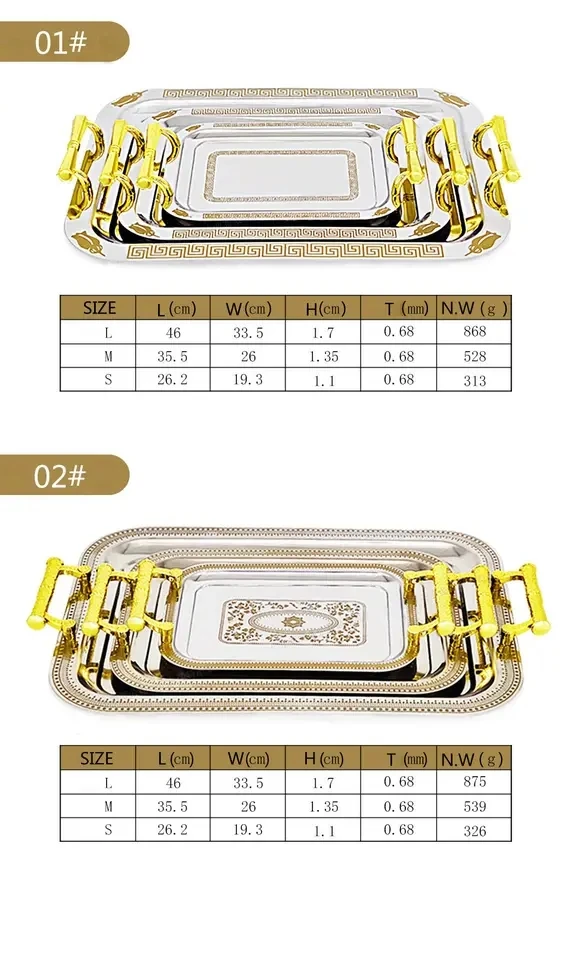 Gold Mirror Tray Luxury Custom Silver Buffet Wholesale Meal Hotel Serving Trays