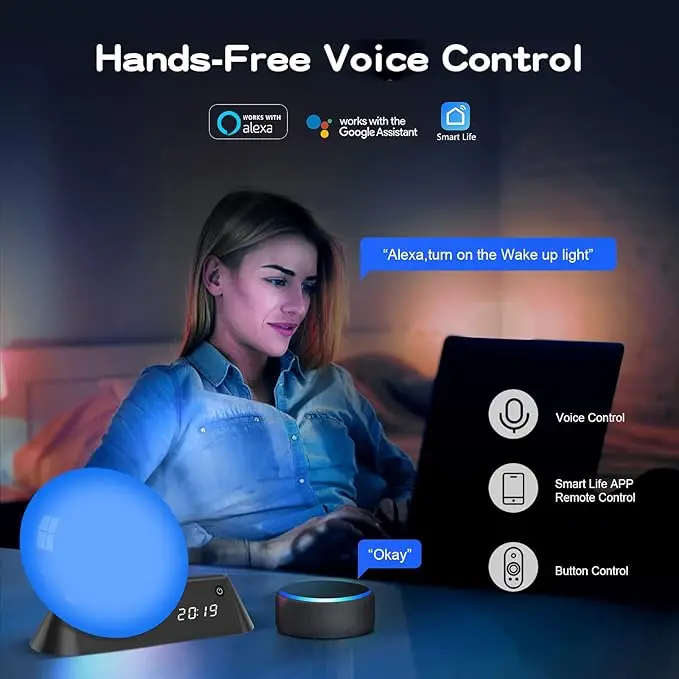 Wake Up Light Sunrise Alarm Clock,Nature Light Clock Works with Alexa,APP and Remote Control Alarm Clock with 15 Natural Sounds
