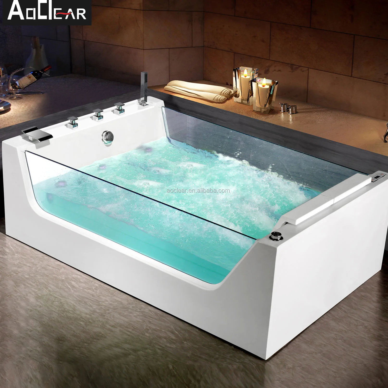modern style glass sexy hotel whirlpool massage bathtub Acrylic material hydro massage bathtub for adults