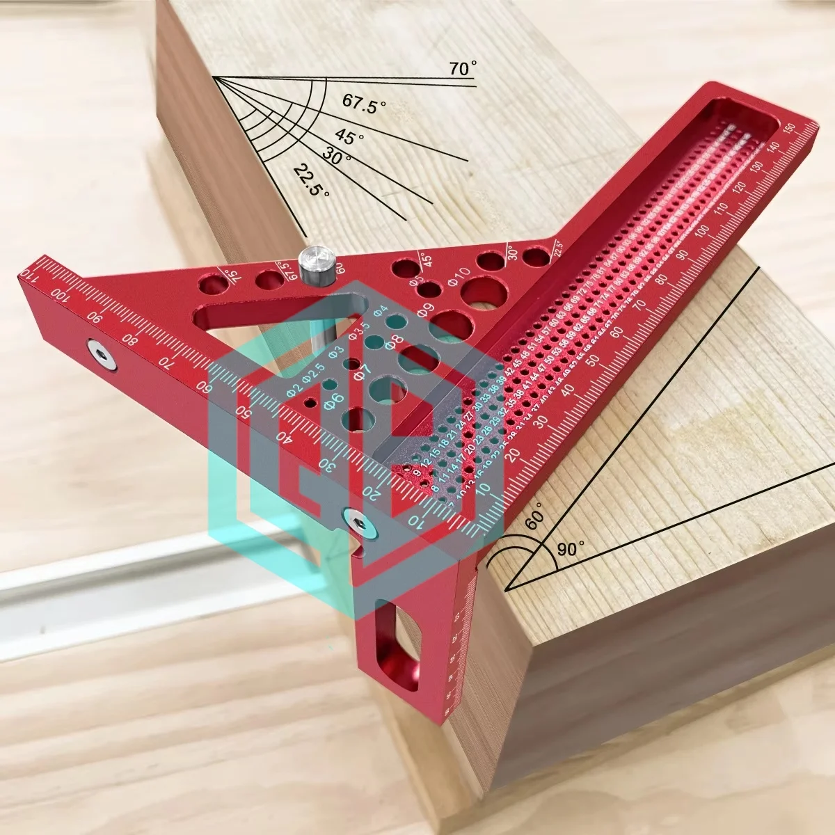 Extended 3D Multi-Angle Measuring Ruler Woodworking Square Protractor W/Dowel Pin,Aluminum Miter Triangle Layout Measuring Tool