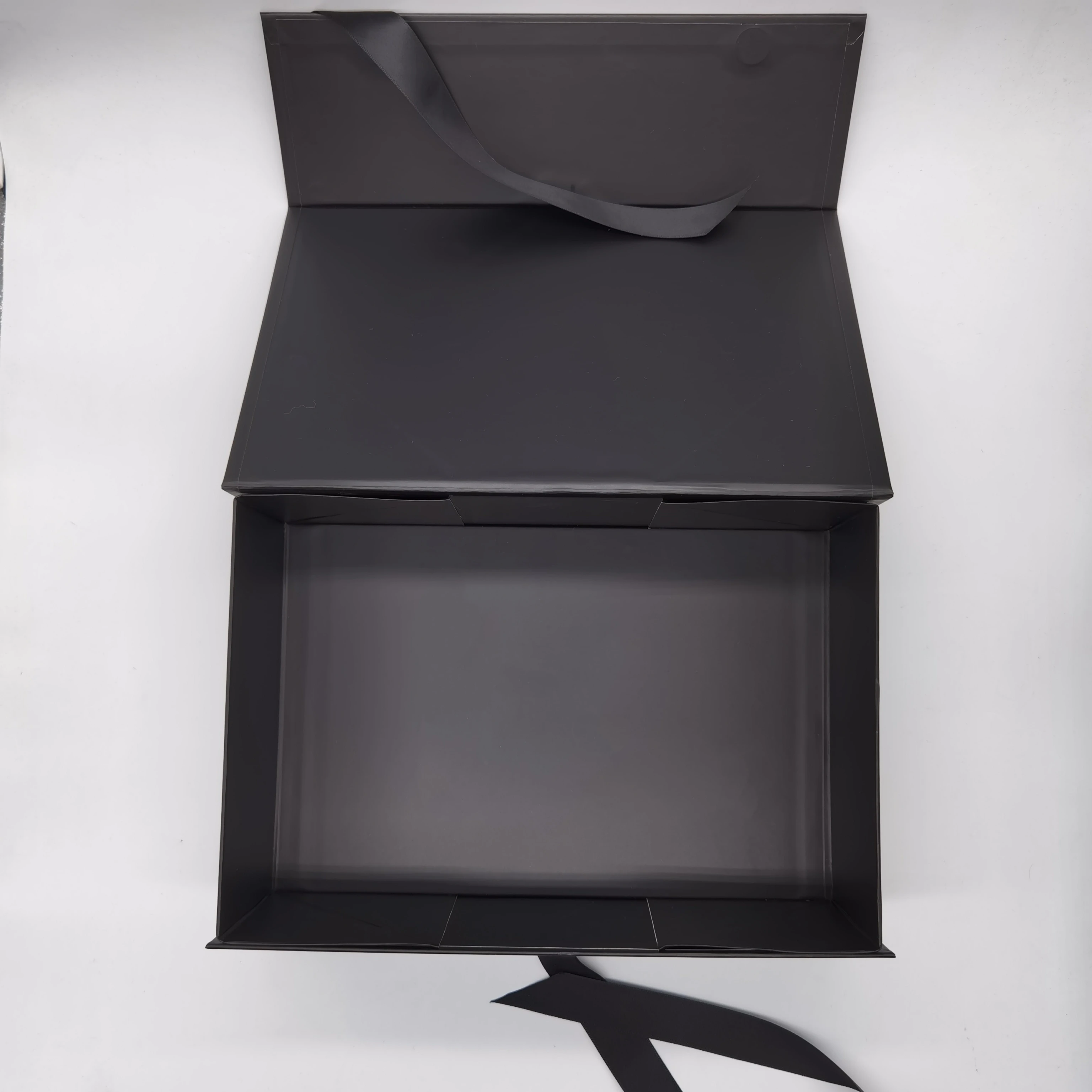 Luxury Satin finished Black Packaging Box Shipping folding Box For Gift