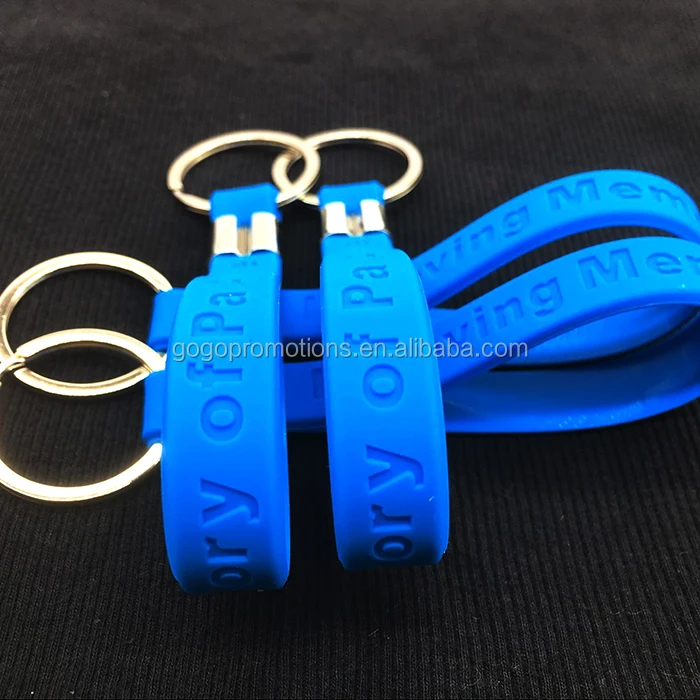 OEM Personalised custom debossed logo Promotion keychain Cheap Rubber wristband silicone bracelet keychain