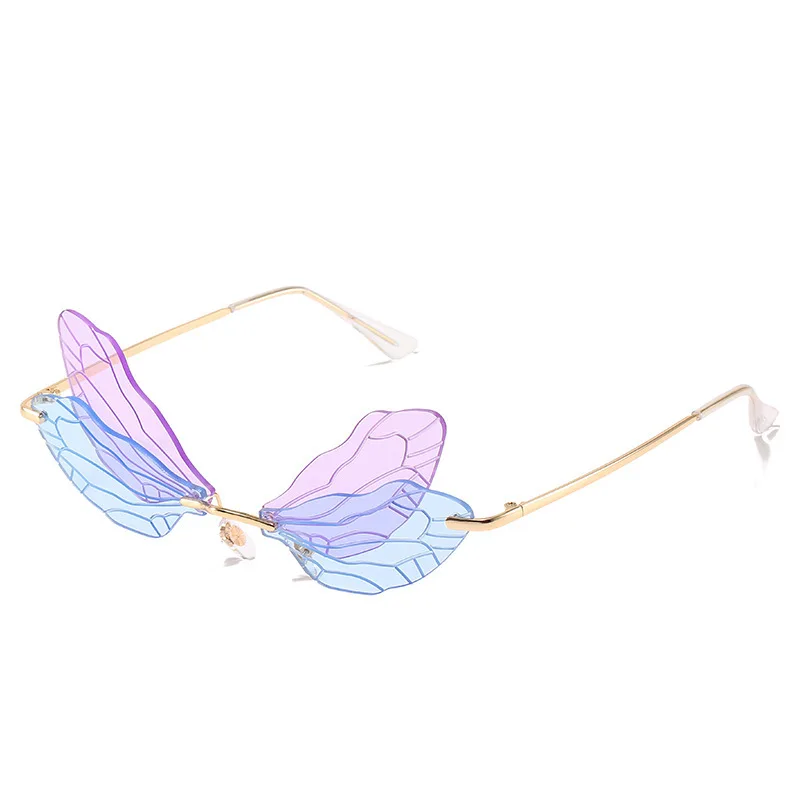 Hot Sale In Stock Party Sunglasses Designer Dragonfly Wings Rimless Eyewear Sun Glasses For Women