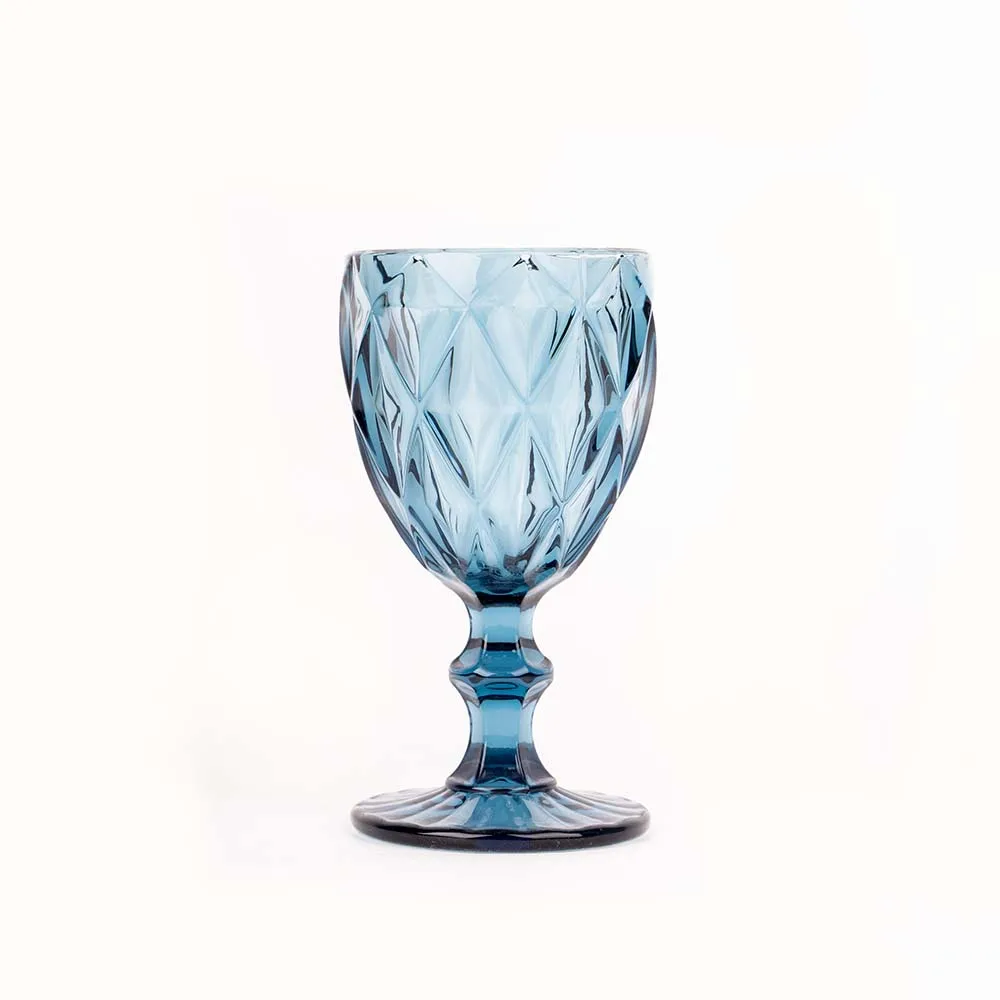 super march hot sale Lead-free embossed Vintage Blue Green Pink Wine Glass