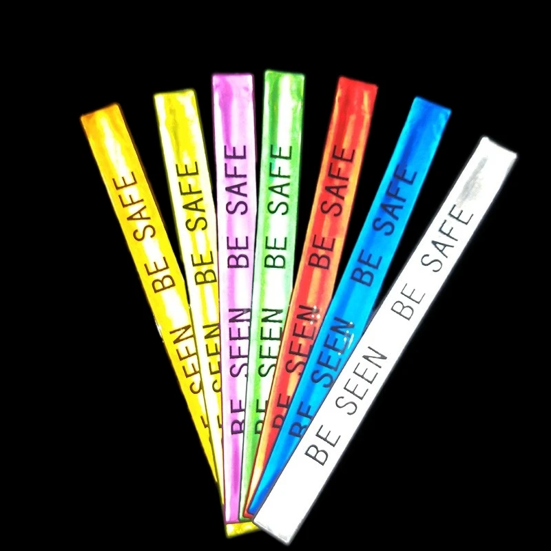 High Visibility Plain Shaped Armband Plastic Snap Wrap Bracelet Wristband Custom Logo Fluorescent Wide Reflective Slap Band
