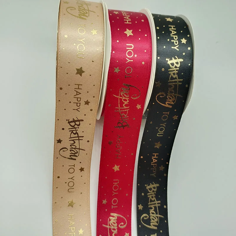Cintas para lazos Happy Birthday Personalised Logo Craft Custom Christmas Gift Ribbon Printed Satin Ribbon with logo