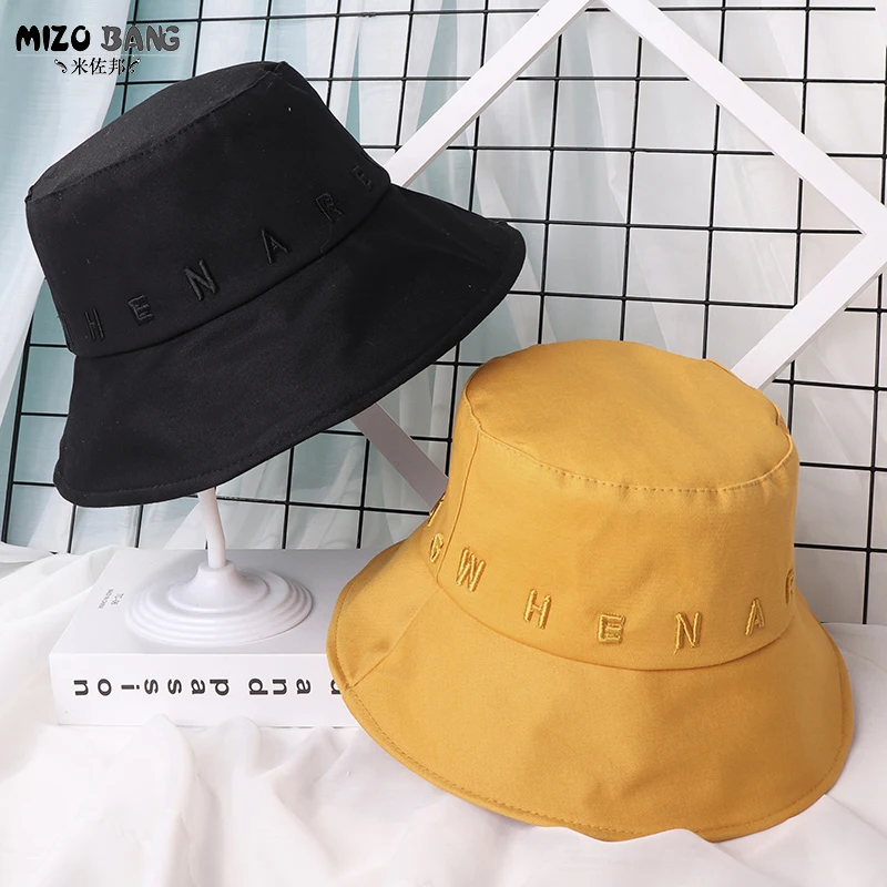 Lady Fisherman Hat With Monochrome Embroidery Outdoor Fashion Sun Shade Hat Spring Sun Block Bucket Hat