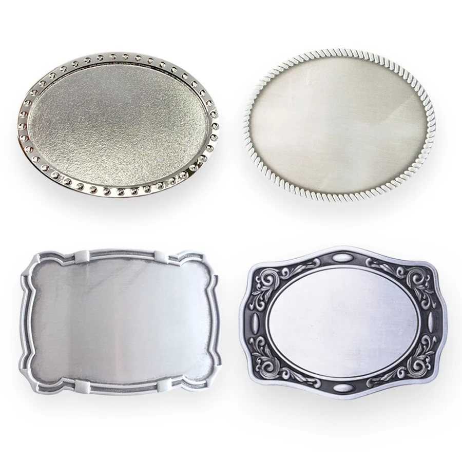 Wholesale Custom Vintage Western Cowboy Solid Brass Silver Engraving Blank Oval Logo Metal Enamel  Men Belt Buckles