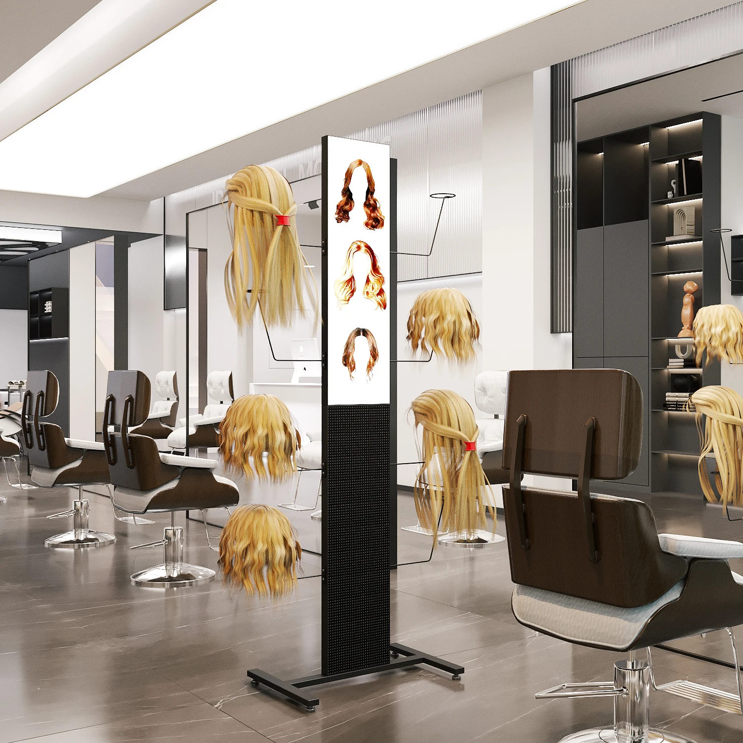 Europe fashion haircut shop iron black custom beauty salon wigs bundles hair extension display rack shelf