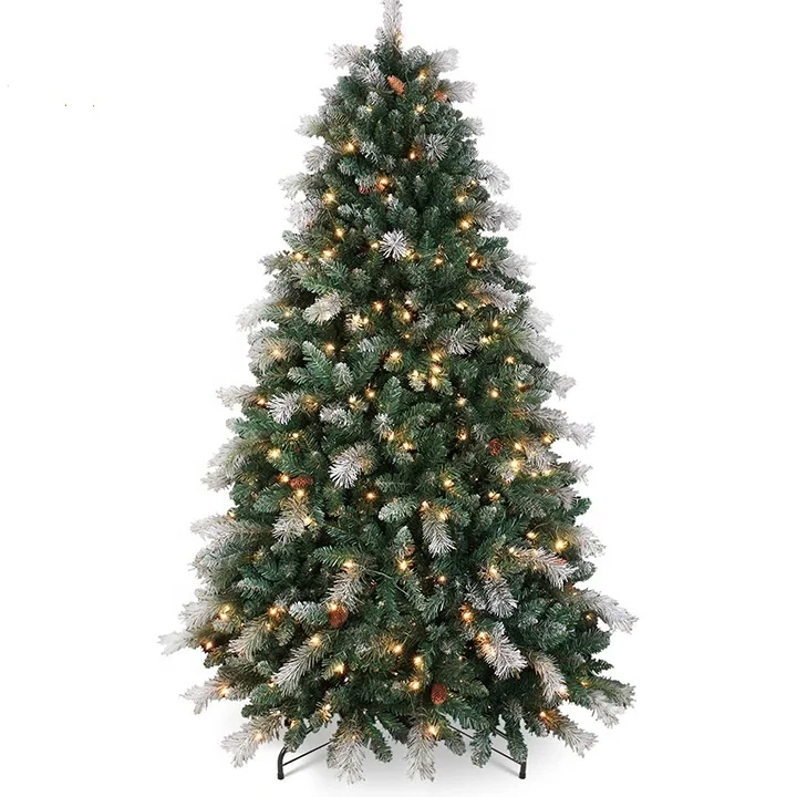 Pre-lit Snowy Spruce Christmas Tree 7Ft , Flocked Artificial Christmas Tree with Lights