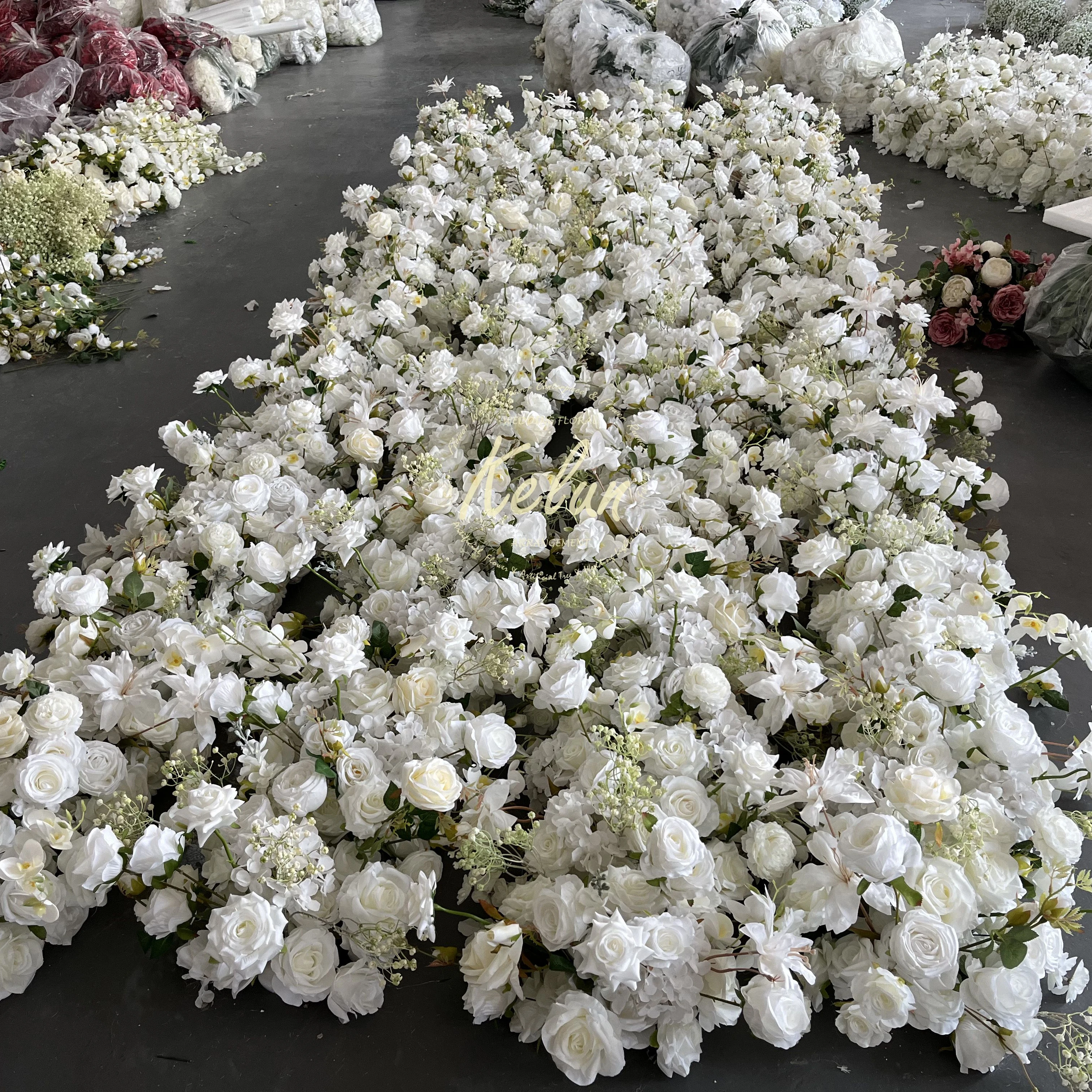 A-FR027 Wholesale wedding artificial white flower runner long table flower runner flower aisle runner wedding table
