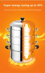 Factory Direct Supply Energy Saving Steamer Pot Queen Multi Purpose Steamer Induction Cooker and Gas Stove Stainless Steel