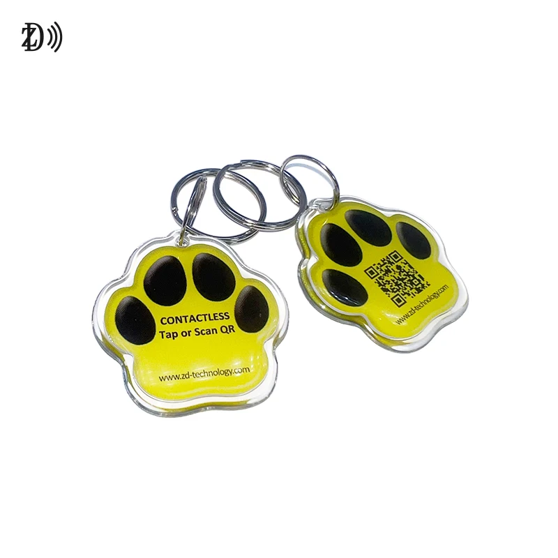 RFID Epoxy Pet Anti-lost Tag NFC Unique ID And QR Code NTAG 213 Hang tag Keychain For pet