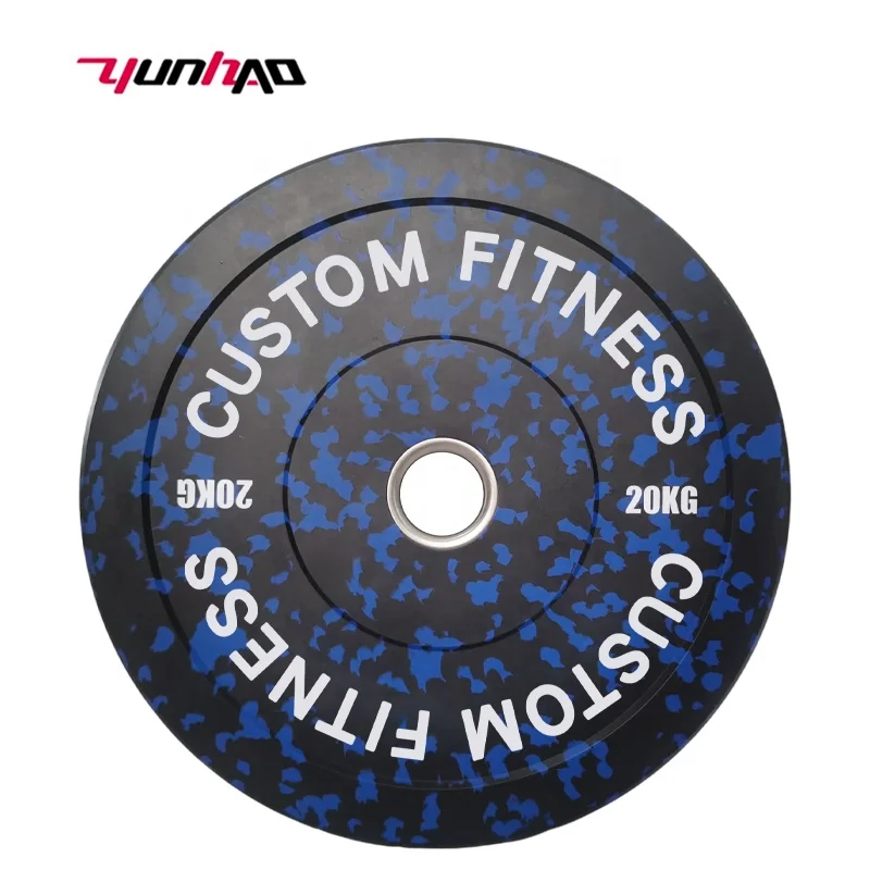 YunCheng Hot Sale Custom Logo 5-25 KG Fleck Camouflage Weightlifting Barbell Plates Change Rubber Bumper Plates Set Lbs