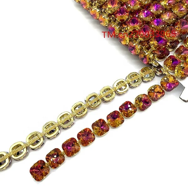 Customized Handmade Luxury Sewing on iridescent Diamond Purple Fuchsia AB Rhinestone Trimming for carnival garment accessories