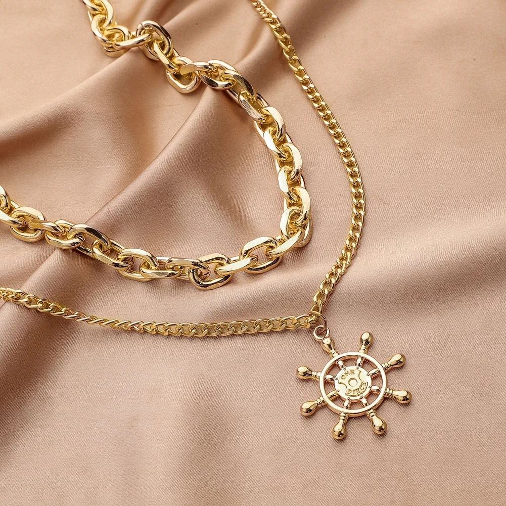 Модный хип-хоп Красивое золотое толстая цепочка с принтом «Якорь подвеска позолоченный мужское ожерелье