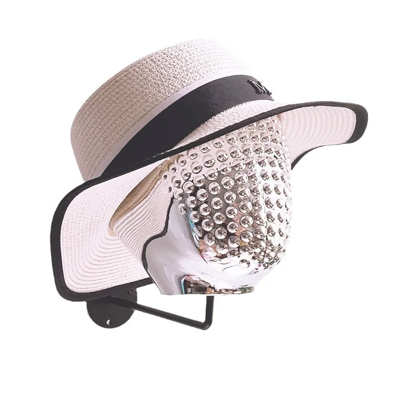 New silver plating head mold mannequin hat display rack on the wall hat rack wall wig display rack with hooks