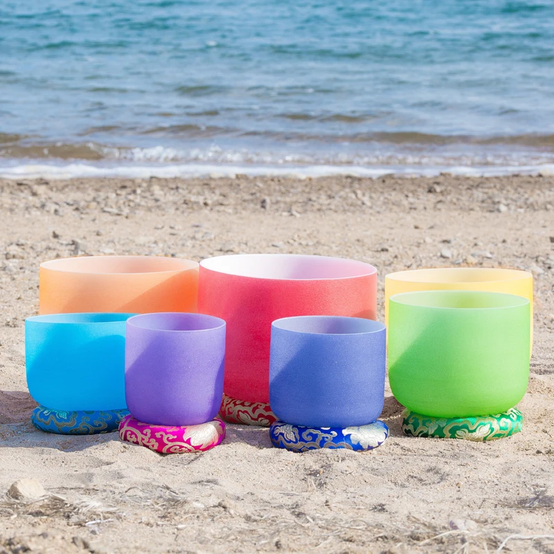 Colored Frosted Quartz Healing Bowl Wholesale 7pcs Crystal Singing Bowl Factory Supply