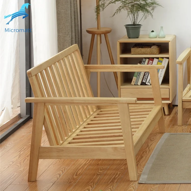 Wholesale Japanese Style Customizable Brown Color Living Room Double Solid Wood Couch