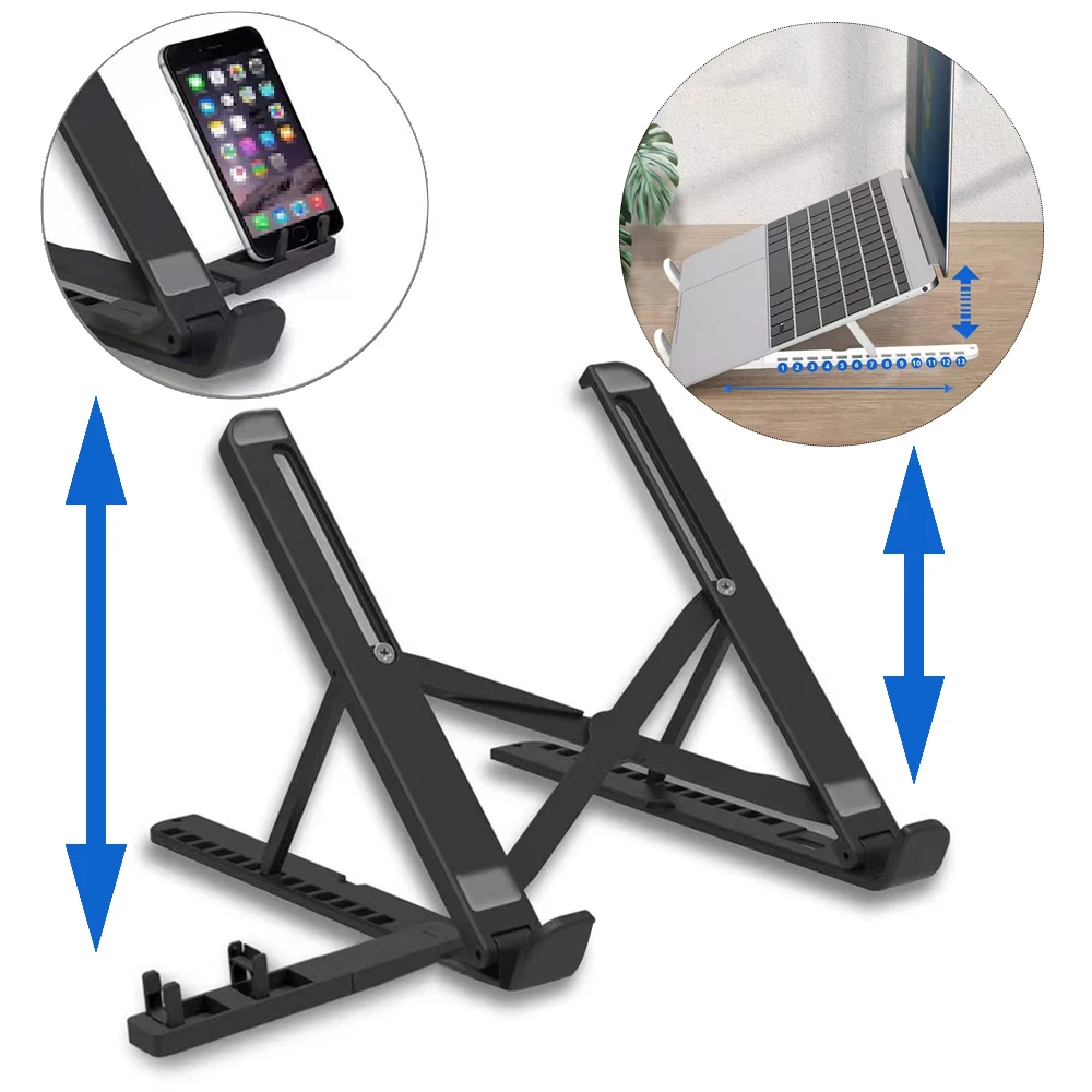 2 in 1 Portable Adjustable Multi Angle Laptop Riser Stand for Desk with Phone Holder for Macbook Notebook