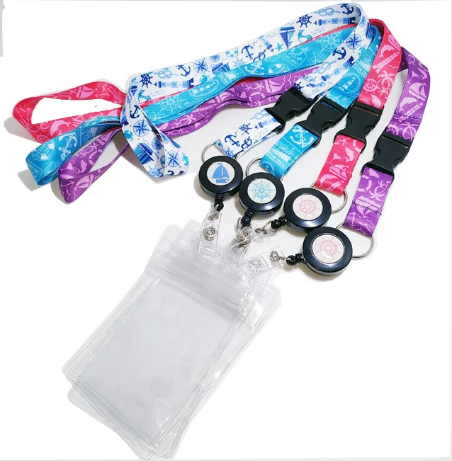 Wholesale Price Sale Professional Manufacture Id Badge Card Reel Sublimation logo Polyester Lanyard with Reels Retractable