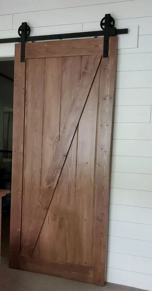 Light oak french rustic style wood door solid timber slab interior sliding/swing wooden entrance bedroom  flat panel barn doors