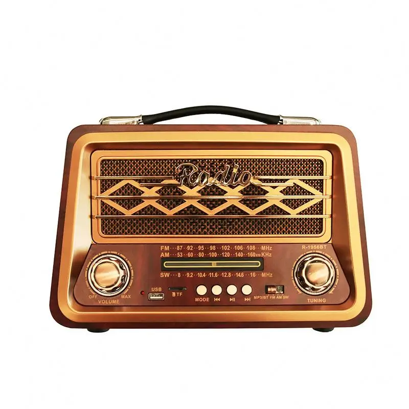 SG-1956BT Retro multi band real wooden rechargeable radio with wireless link, usb,  mp3  player solar and lamp slot speaker