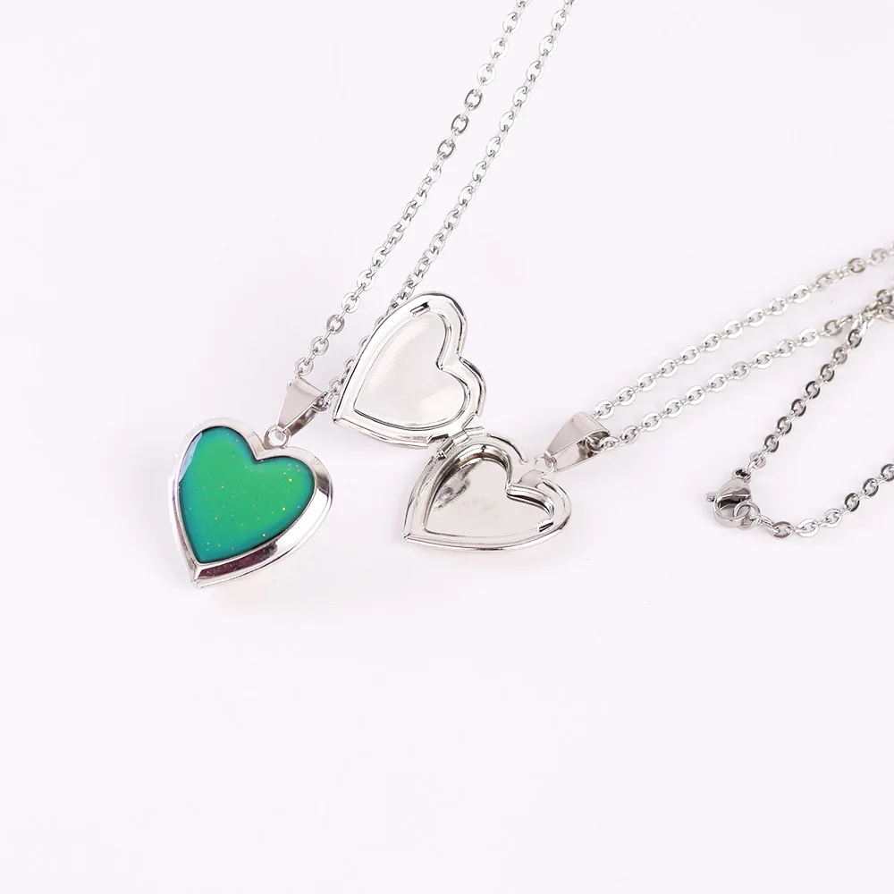 Popular Peach Heart Love Pendant Mood Necklace Temperature Romantic Color Sensitive Color Changing Pendant Necklace