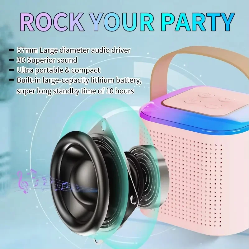 Portable Mini Rgb Blue Tooth Karaoke Machine Speaker With Wireless Microphones Studio Subwoofer Player