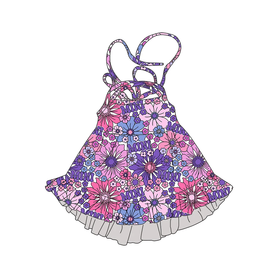 MR067 New arrival Kids girls boutique tie halter floral dress 2-8 years old