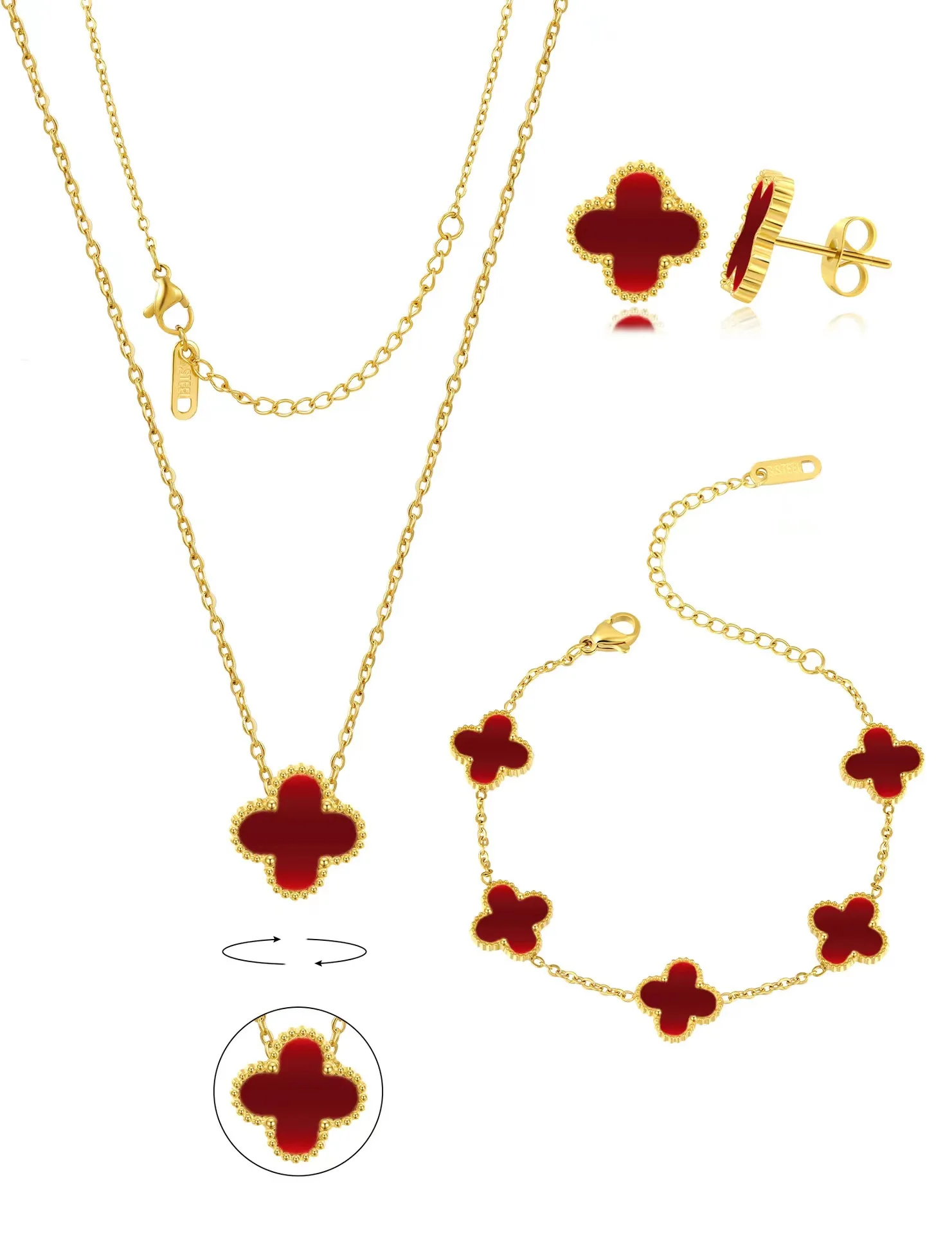 18K Gold necklaces women Fashion Necklace Flower Lucky Pendant Exquisite Earrings necklaces women Set Girl