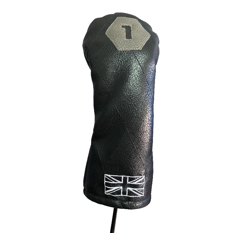Black PU leather golf blank wood custom headcovers applique logo embroidery 460 cc golf driver headcover