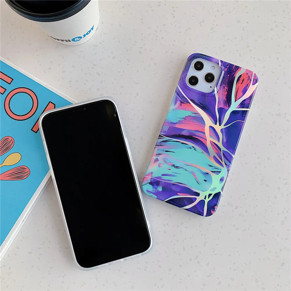 Laser Gradual Color Marble Phone Case For iphone 13 12 11 Pro XS Max XR X 7 8 Plus SE 2020 Case Cover Soft Silicone Shell Coque