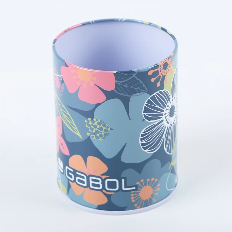 Metal tin pen box round tin pen packing tin box pen holder