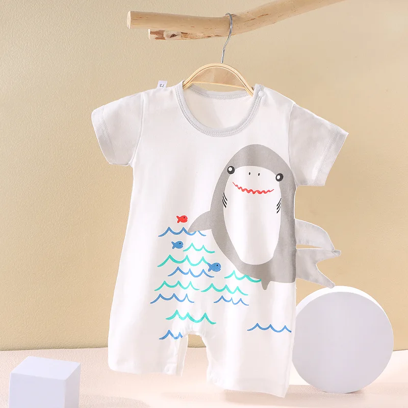 Baby jumpsuit Korean style newborn clothes baby short-sleeved jumpsuit 0-2 years old crawling suit