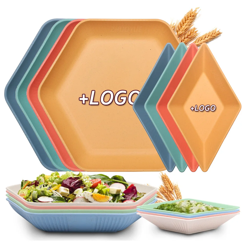 Wheat Straw Hexagonal Creative Vertical Dining Plate Home Plates Dipped in Diamond Vinegar Soy Sauce Disc
