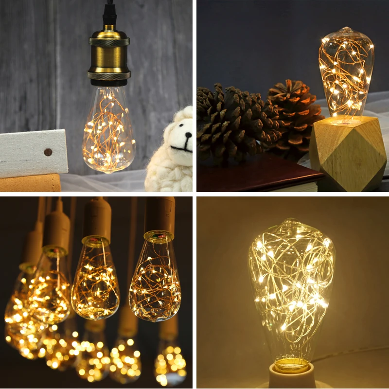 
LED Copper Lamp ST64 1.5W Brass Base Optional Screw E26/E27/B2 Tea Green Environmental Protection Energy Saving 