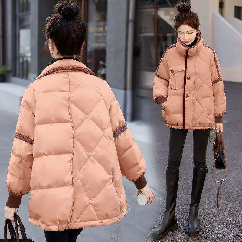 2024 Womens Colourful Shinny Cropped Long Sleeve Bubble Winter Coat Down Puffer Jacket For Ladies