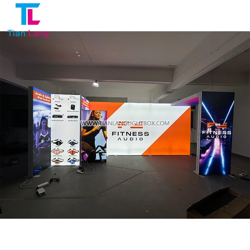 Прочное рекламное оборудование 20 х8 футов, алюминиевая рама, ткань, светодиодная подставка для дисплея, стеновая подставка с подсветкой, стенка для выставок, стенда с подсветкой