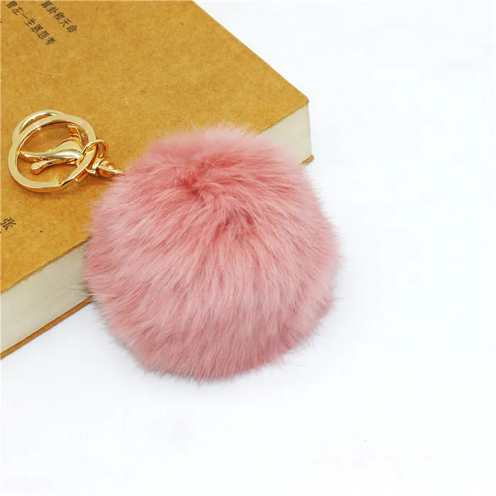 Fluffy pompom genuine rabbit fur ball keychain as pendant
