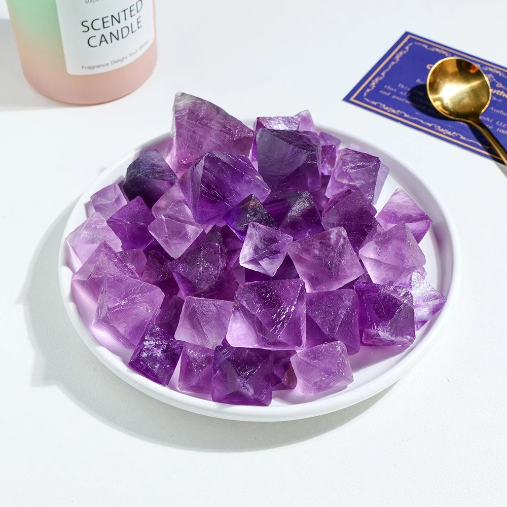 Hot selling wholesale crystal carving Purple fluorite octahedron spiritual healing home decoration