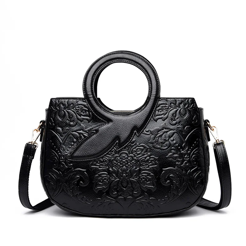 Stylish Vintage large capacity Lady luxury purse women handbag with handle and flower embossed pattern