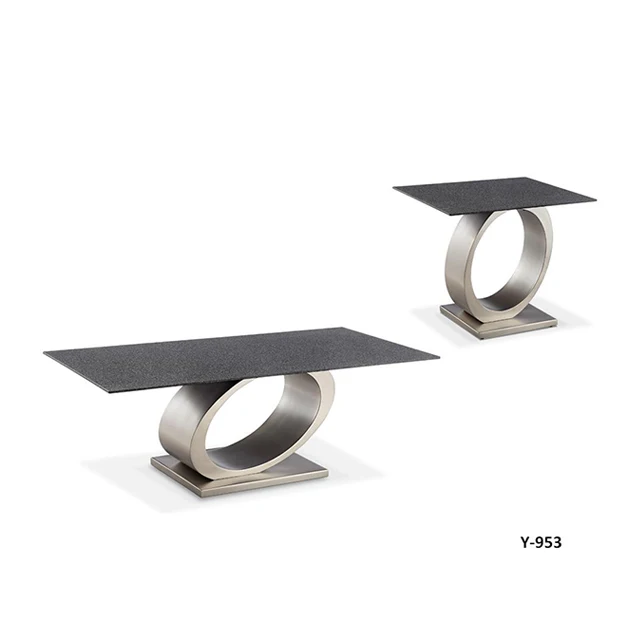 
Modern Unique New Design Art Living Room Furniture 2 Piece Ceramic Matte Top Metal Iron Rectangle Coffee Tables With Side Table 