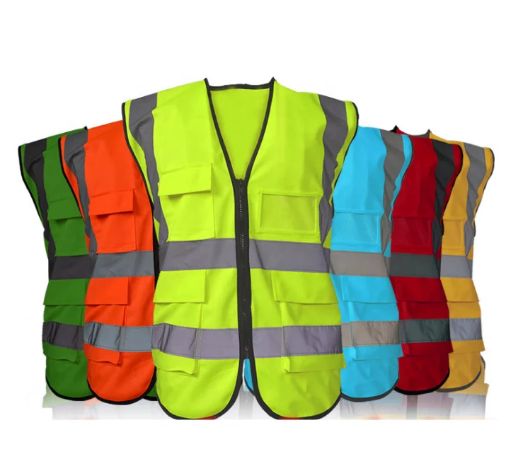 Customized Safety Reflective Strip Mesh Breathable Multi-pocket Traffic Mesh Fabric Work Reflective Safety Jacket Vest
